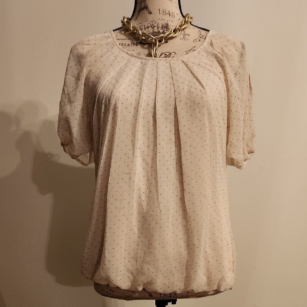 Dress Barn Cream Blouse with Polka Dots